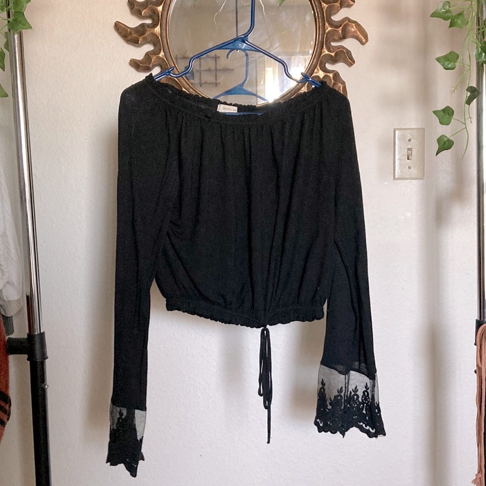 Black off the shoulder blouse with lace detail
